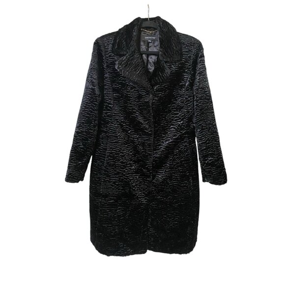 Jones New York Jackets & Blazers - Jones of New York Womens Black Textured Faux Fur Mid Length Coat Size Large